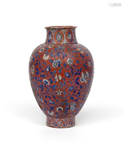An Indian (Bombay) glazed earthenware vase 19th century, the ovoid form decorated in the Iznik
