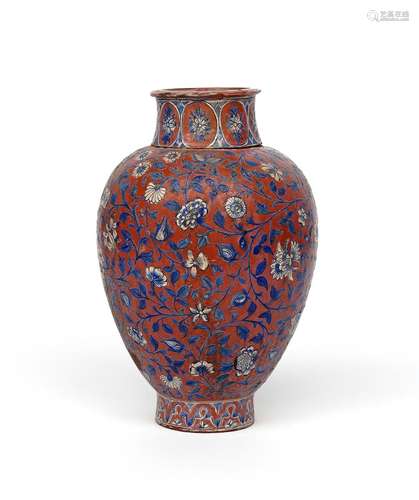 An Indian (Bombay) glazed earthenware vase 19th century, the ovoid form decorated in the Iznik