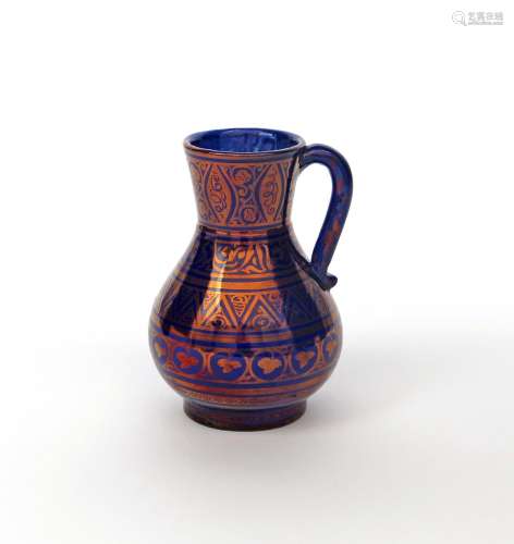 A Cantagalli Islamic-style jug late 19th/early 20th century, decorated in copper lustre on a rich