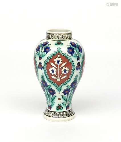 A Continental Iznik-style vase late 19th/20th century, painted in a bold palette of red, blue, green