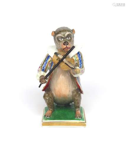 A rare Derby figure from a monkey orchestra c.1815, of large size, seated on his haunches and