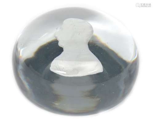 A Clichy sulphide paperweight c.1850, enclosing a profile portrait of Prince Albert facing sinister,