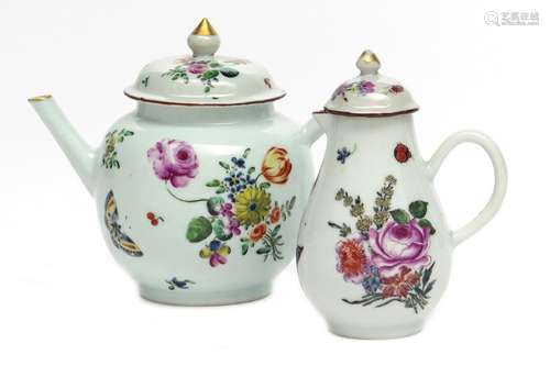 A European-decorated Chinese teapot and cover Qianlong 1736-95, the globular body painted in the