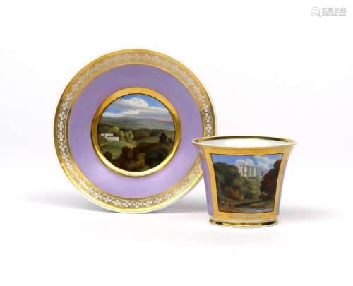 A good Chamberlain cup and saucer c.1815-20, finely painted in the manner of Thomas Baxter with
