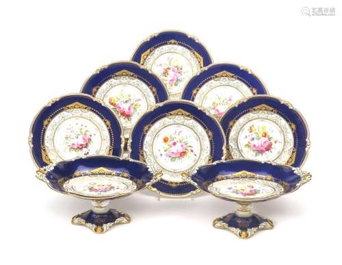 A Royal Crown Derby part dessert service date code for 1927, painted with sprays of pink roses and
