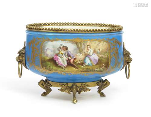 A large ormolu-mounted Sèvres-style jardinière 19th century, painted in the manner of Boucher with a