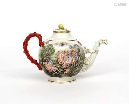 A large Doccia teapot or punchpot and cover late 18th/19th century, moulded with Classical gods