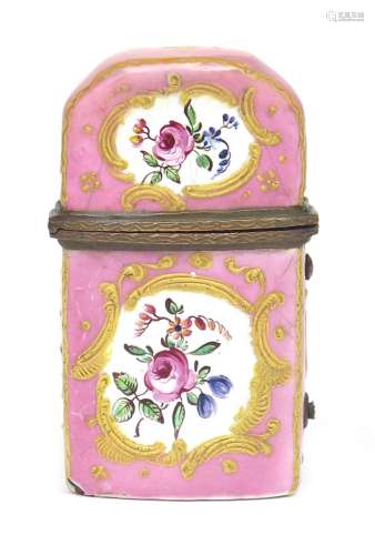 A South Staffordshire enamel scent bottle case c.1760-80, of flattened rectangular form, painted
