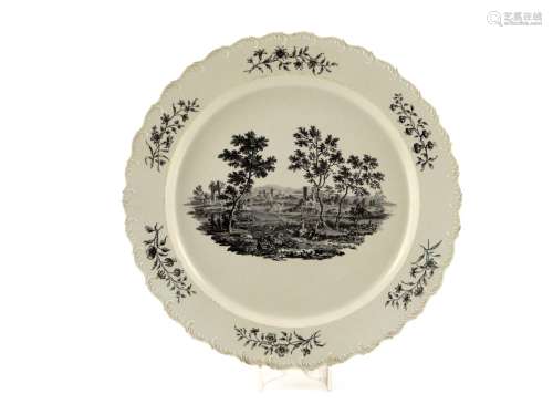 A massive creamware circular charger late 18th/early 19th century, printed in black with a