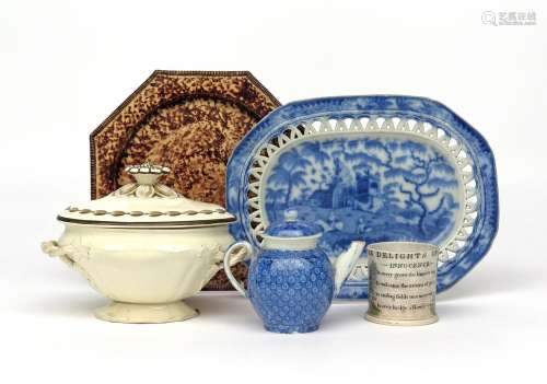 A small collection of English pearlware and creamware c.1770 and later, including an octagonal