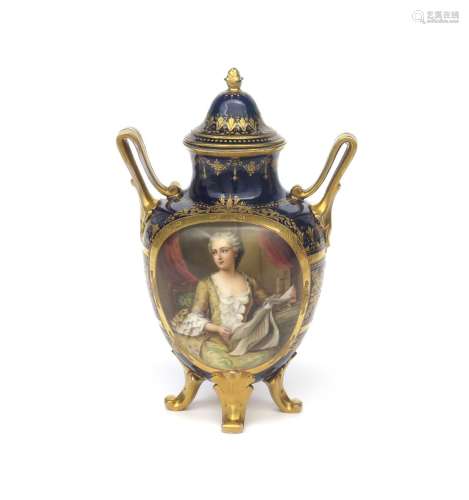 A Vienna-style vase and cover 19th century, painted with a portrait of a lady seated on a high-