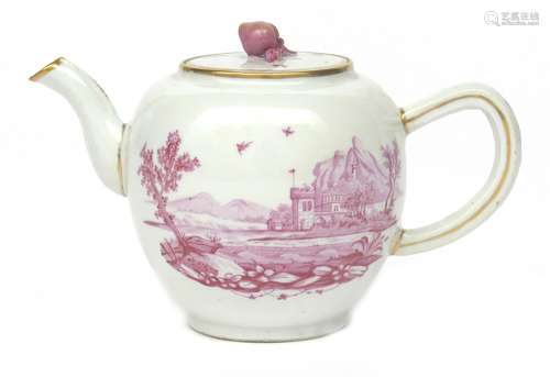 A large European-decorated Chinese teapot and cover Qianlong 1736-95, painted in puce monochrome