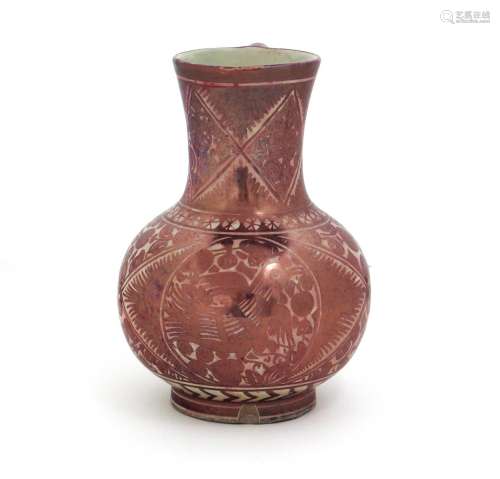 A Cantagalli Hispano-Moresque type jug late 19th/early 20th century, decorated in copper lustre with