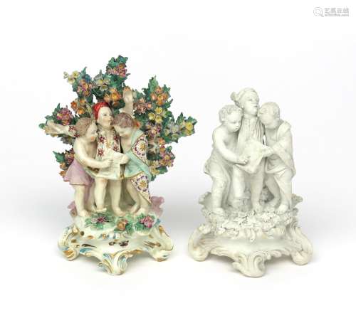 A Chelsea-style allegorical figure group late 18th/19th century, modelled as three putti huddled