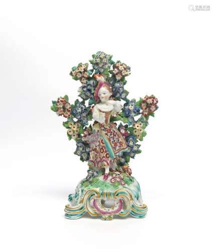 A Bow porcelain figure of a female New Dancer c.1765, standing with hands outstretched in dancing