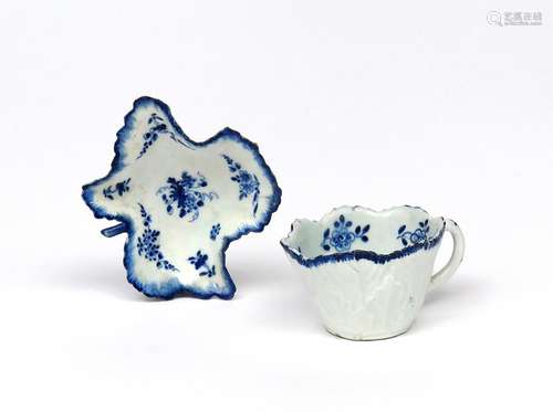 A Bow blue and white butterboat c.1755, the deep bowl formed of overlapping leaves, painted to the