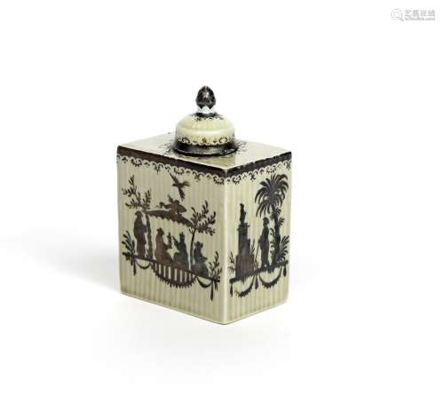 A rare Meissen hausmaler tea canister and cover c.1730, the rectangular form decorated in