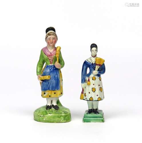 Two pearlware theatrical figures of Madame Vestris 1st half 19th century, in her role as the Broom