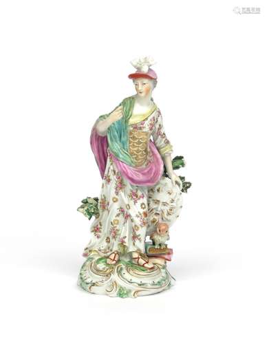 A large Derby figure of Athena c.1760-65, resting one hand on her shield bearing the face of the