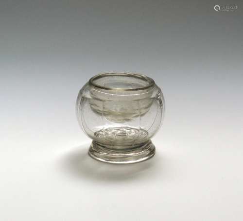 A double walled trencher salt or ice cup c.1730-50, the globular form moulded with wide ribs,