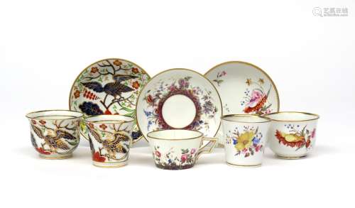 Two Chamberlain Worcester trios and a cup and saucer 1st half 19th century, one trio painted with
