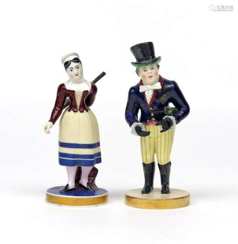 Two English porcelain theatrical figures 1st half 19th century, one Chamberlain Worcester of