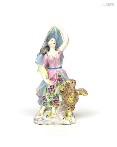 A Bow figure of Air c.1755, from the Elements series, modelled as a girl holding a billowing robe
