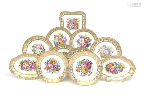 A Paris porcelain (La Courtille) part dessert service c.1815, boldly painted, perhaps in the