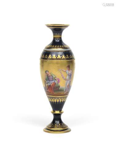 A Vienna-style vase late 19th century, the slender ovoid form painted with Classical maidens dancing