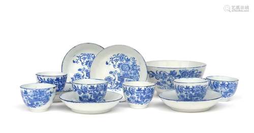 An English porcelain blue and white miniature part tea service late 18th century, possibly