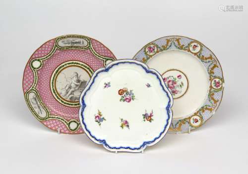 A Sèvres tasse à glâce and a plate c.1757 and 1783, the stand painted with small flower sprigs