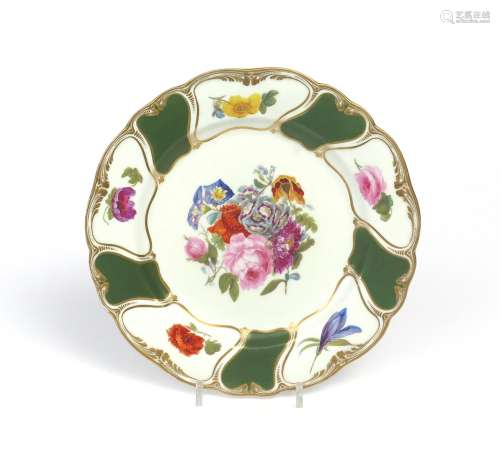 A Derby plate of 'Trotter' service type c.1815-25, painted by Moses Webster with a central spray