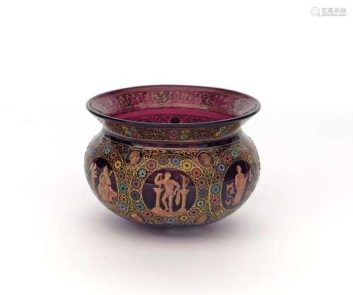 A Continental glass copy of the San Marco bowl 19th century, possibly Italian, the ruby glass