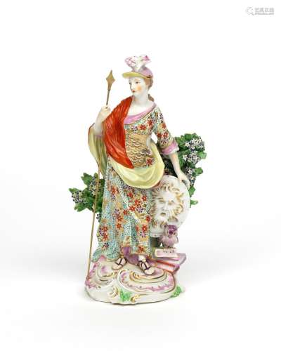 A large Derby figure of Athena c.1760-65, resting one hand on her shield bearing the face of the
