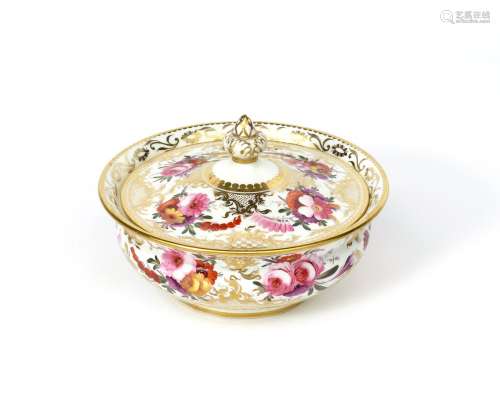 A Coalport sucrière and cover c.1820, finely painted with small arrangements of polychrome flowers