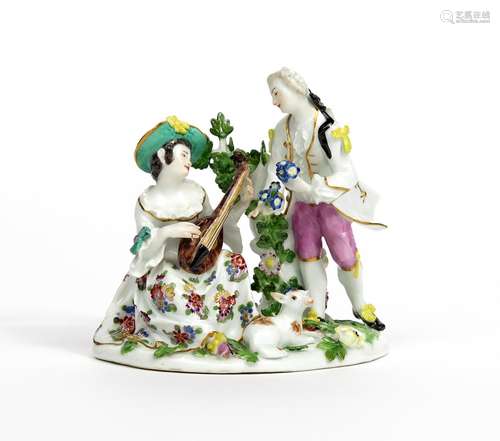 A Meissen figure group of lovers 2nd half 18th century, modelled by J J Kändler, of a gallant