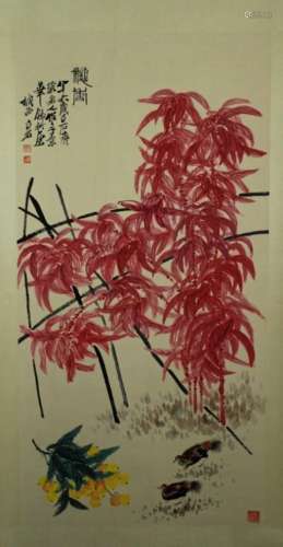 Chinese Scrolled Hand Painting Signed by Qi Bai Sh