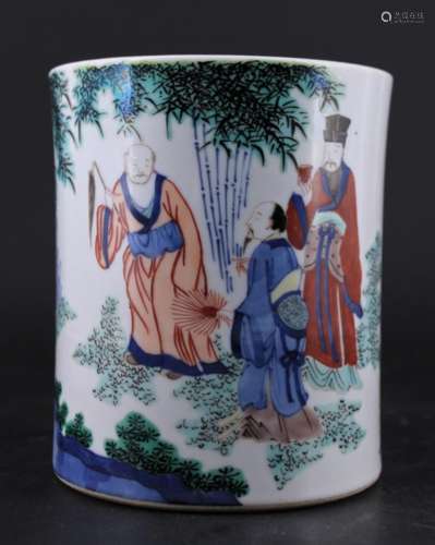 Chinese Qing Porcelain Wu Cai Brush Pot