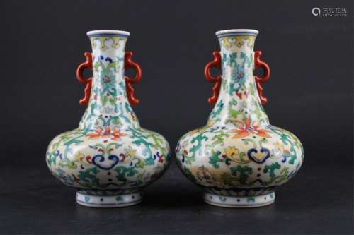 Pair of Chinese Qing Porcelain DouCai Vase