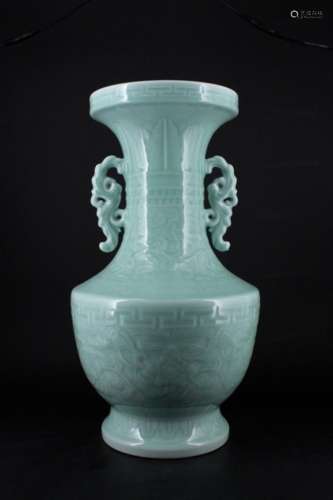 Large Chinese Qing Porcelain Light Blue Vase