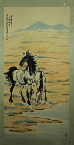 Chinese Scrolled Hand Painting Signed by Xu Bei Ho