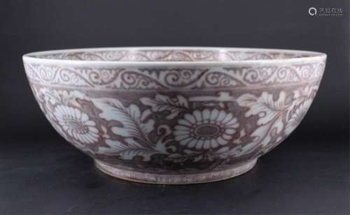 Large Chinese Ming Porcelain Red White Bowl