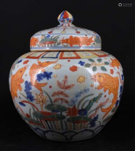 Chinese Qing Porcelain DouCai Jar with Lid