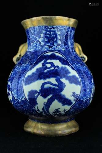 Large Qing Porcelain Vase with Silver Mount