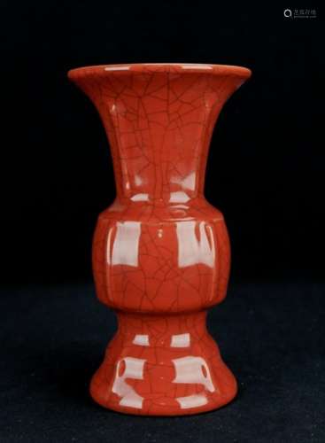 Chinese Qing Porcelain Red Crackle Vase