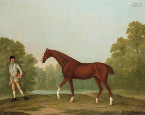 A groom with a racehorse in a landscape William Shaw(died circa 1772 London)