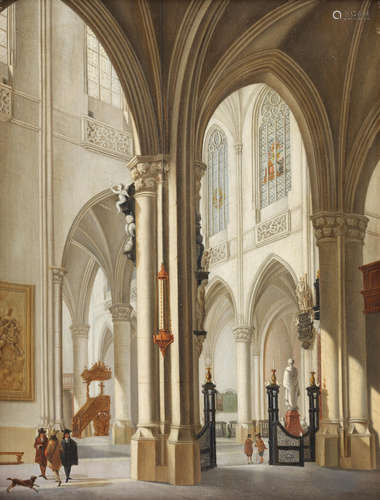 Figures in a church interior Manner of Emanuel de Wittelate 18th Century