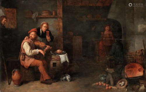 A fiddler in an interior David Ryckaert III(Antwerp 1612-1661)