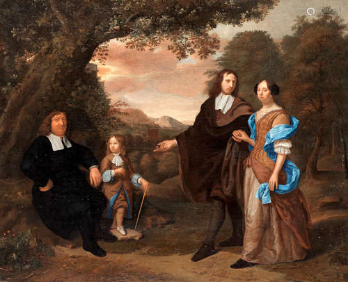 Portrait of a family in a wooded landscape Daniel Haringh(Loosduinen circa 1636-circa 1715 The Hague)