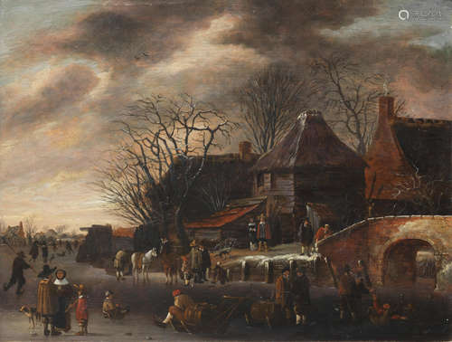 A winter landscape with figures ice skating and playing kolf Attributed to Salomon Rombouts(Haarlem circa 1652-circa 1702 Florence)